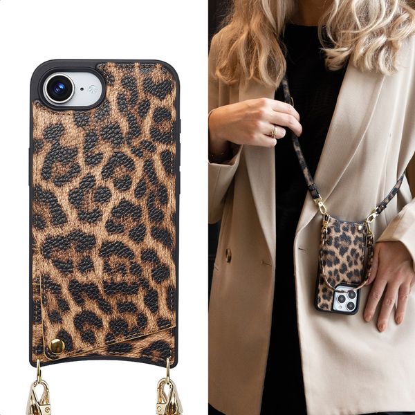 Selencia Coque de télephone Nova avec cordon et porte-cartes Apple iPhone 16e - Leopard