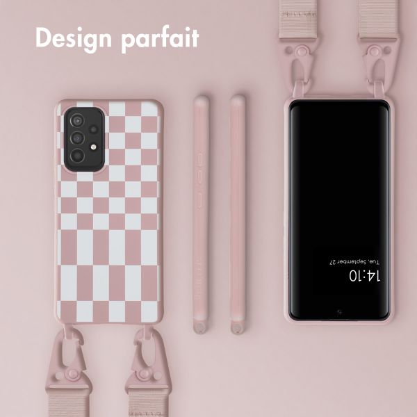 Selencia Coque design en silicone avec cordon amovible Samsung Galaxy A53 - Irregular Check Sand Pink