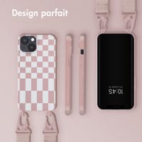 Selencia ﻿Coque design en silicone avec cordon amovible iPhone 14 - Irregular Check Sand Pink