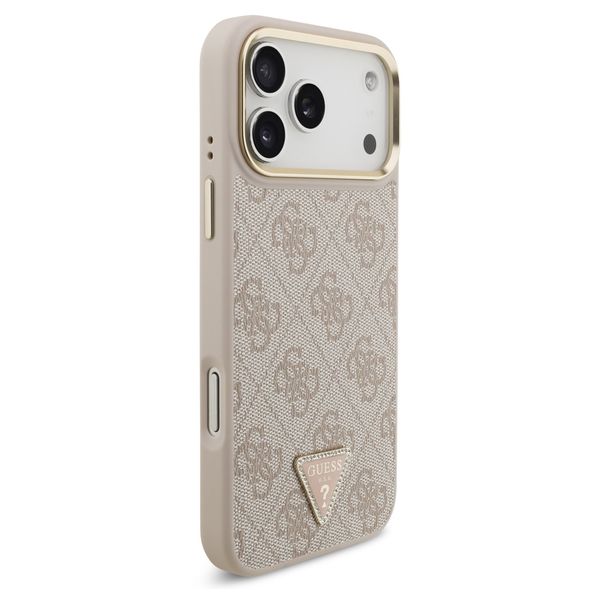 Guess Coque arrière en cuir avec logo Triangle classique et MagSafe Apple iPhone 17 Pro Max - Rose