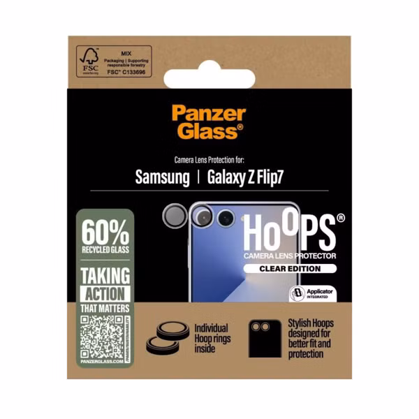 PanzerGlass Protection Caméra Hoops Optic Rings Samsung Galaxy Z Flip 7 - Transparent