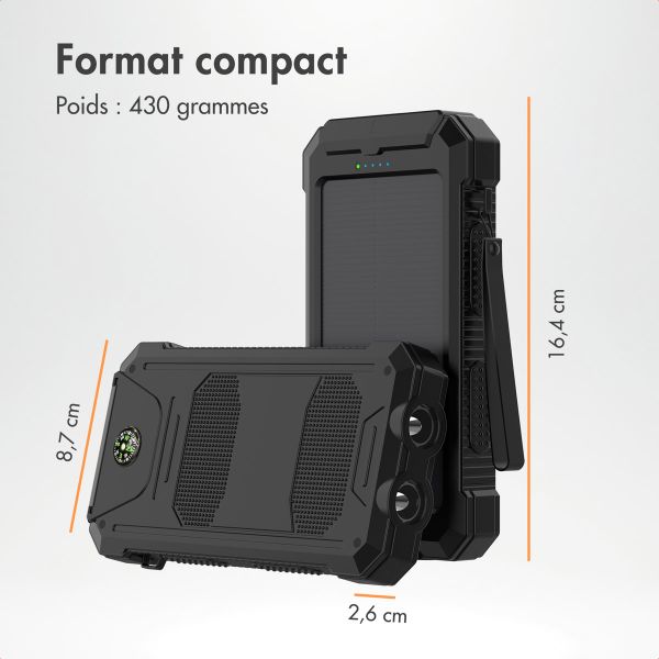 imoshion Solar Powerbank - Batterie externe avec panneau solaire - Charge rapide et fourniture d'énergie - 20.000 mAh - Noir