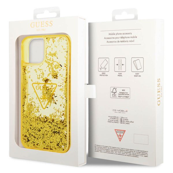 Guess Coque Liquid Glitter iPhone 14 - Jaune