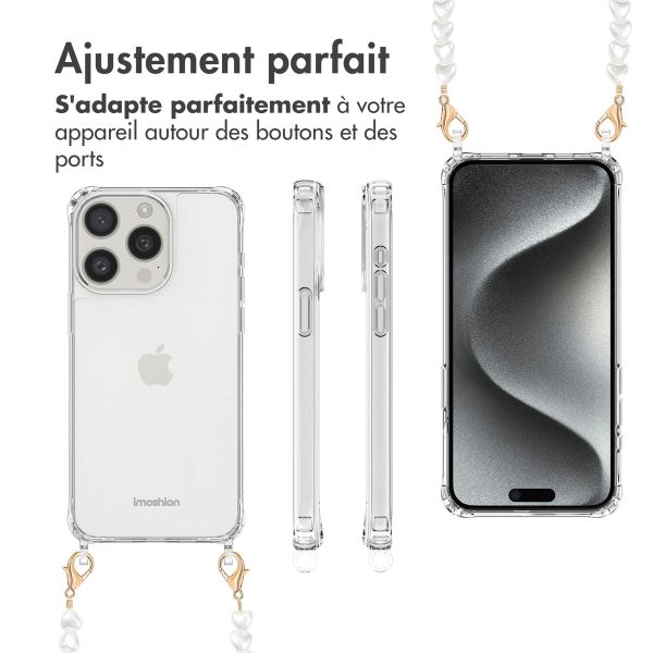 imoshion Coque avec dragonne + bracelet Apple iPhone 15 Pro - Perles Cœurs