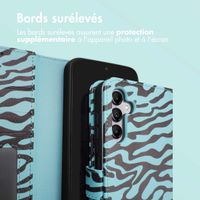imoshion Étui de télephone portefeuille Design Samsung Galaxy A14 (5G/4G) - Black Blue Stripes