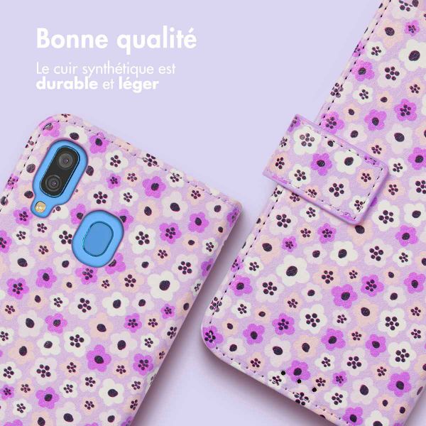 imoshion Étui de téléphone portefeuille Design Samsung Galaxy A40 - Purple Flowers