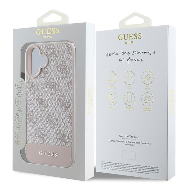 Guess Coque arrière Bottom Stripe 4G iPhone 16 - Rose