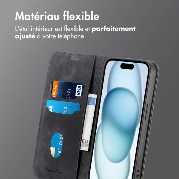 imoshion Étui de téléphone portefeuille Slim Apple iPhone 15 - Noir