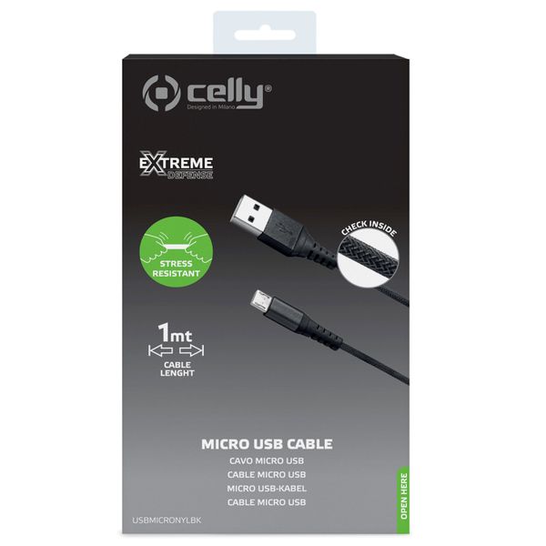 Celly Braided câble Micro-USB vers USB - 1 mètre - Noir