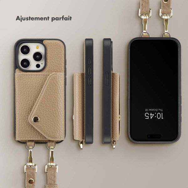 Selencia Coque à cordon avec porte-cartes enveloppe Sera iPhone 15 Pro - Beige