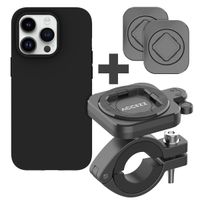 Accezz EasyLock Support de téléphone pour vélo - Avec coque Apple iPhone 15 Pro - Aluminium - Rotation à 360 degrés - Noir