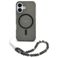 Guess MagSafe IML Glitter Case avec beads strap Apple iPhone 16 - Noir
