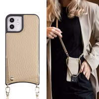 Selencia Coque de télephone Nova avec cordon et porte-cartes Apple iPhone 12 (Pro) - Beige