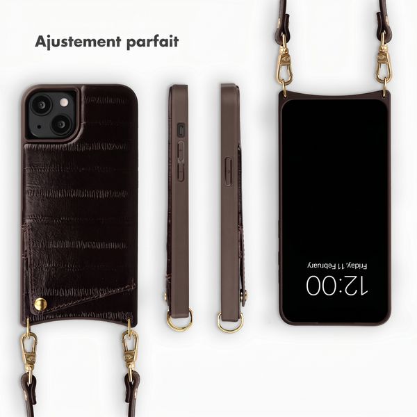Selencia Nova coque arrière en cuir véritable avec porte-cartes Apple iPhone 14 / 13 - Dark Chocolate