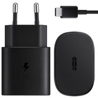 Samsung Lot de charge | USB-C vers USB-C - 1 mètre - 25 Watt - Noir + Original l'Adapteur de charge radpide USB-C emballage d'usine - 25 Watt - Noir