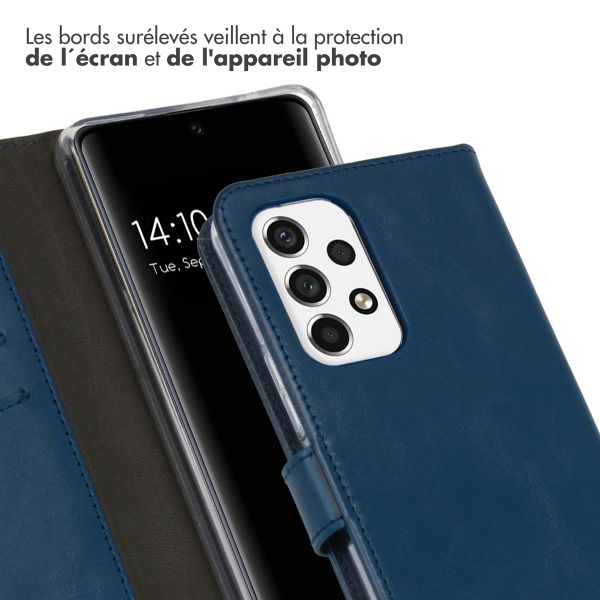 Selencia Étui de téléphone portefeuille en cuir véritable Samsung Galaxy A53 - Bleu