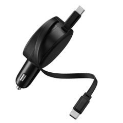 Accezz Chargeur voiture avec câbles rétractables – USB-C / USB-C – 60W – Noir