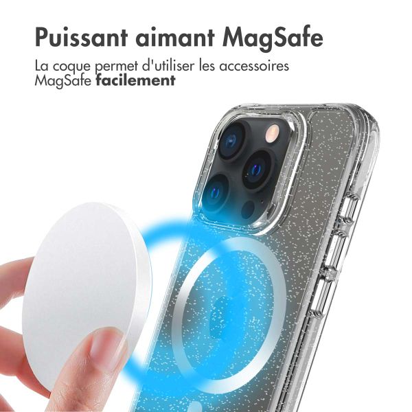 imoshion Coque arrière transparente Pailletée avec MagSafe Apple iPhone 15 Pro - Argent