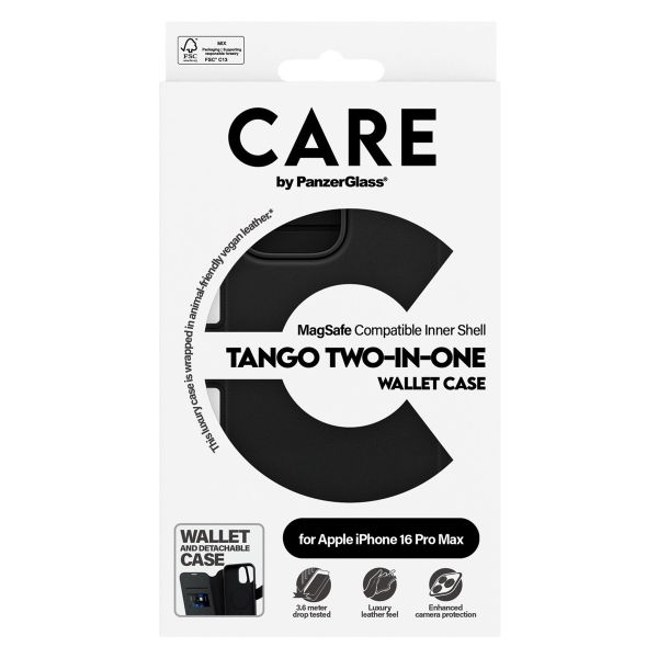 CARE by PanzerGlass Étui de télephone portefeuille Tango 2 en 1 avec MagSafe Apple iPhone 16 Pro Max - Noir
