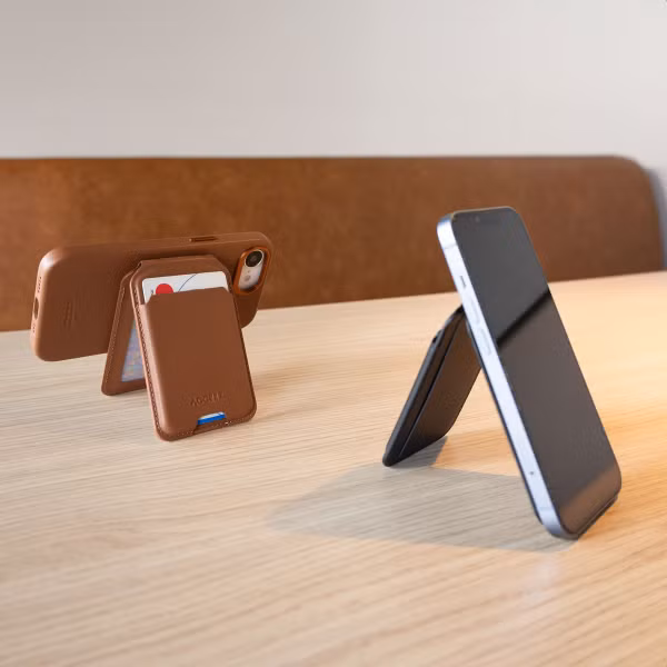 Accezz Portefeuille en cuir avec support - Compatible avec MagSafe et Qi2 - Sienna Brown