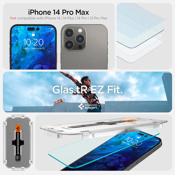 Spigen Protection d'écran en verre trempé GLAStR Fit + Applicator iPhone 14 Pro Max