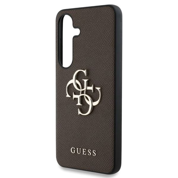 Guess Coque 4G Metal Logo Saffiano Samsung Galaxy S25 Plus - Marron