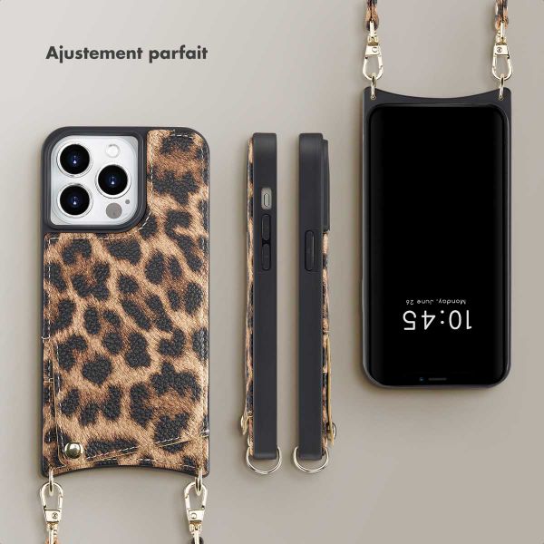 Selencia Coque arrière avec cordon et porte-cartes Nova iPhone 14 Pro - Leopard