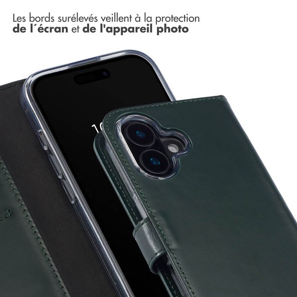 Selencia Étui de téléphone portefeuille en cuir véritable iPhone 16 - Vert