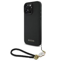 Guess Coque Grained MagSafe avec Flower Charm Strap iPhone 16 Pro - Noir