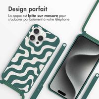 imoshion Coque design en silicone avec cordon Apple iPhone 15 Pro Max - Petrol Green Groovy