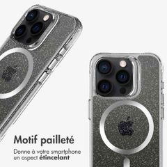 imoshion Coque arrière transparente Pailletée avec MagSafe Apple iPhone 15 Pro - Argent