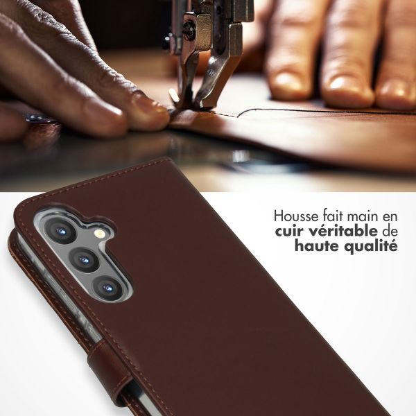 Selencia Étui portefeuille en cuir véritable Samsung Galaxy S24 Plus - Marron foncé