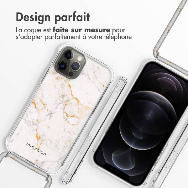 imoshion Coque Design avec cordon iPhone 12 (Pro) - White Marble