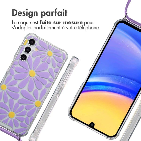 imoshion Coque Design avec cordon Samsung Galaxy A15 (5G) - Tropical Violet Flowers Connect