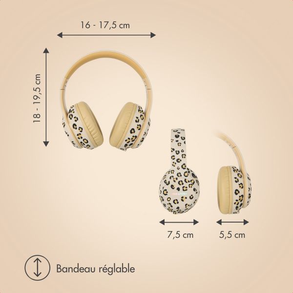 imoshion Édition Spéciale - Casque sans fil pour enfants avec imprimé léopard LED Light - Limiteur de décibels - Avec câble AUX - Léopard