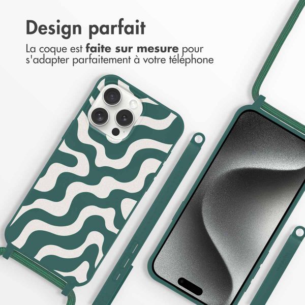 imoshion Coque design en silicone avec cordon Apple iPhone 15 Pro Max - Petrol Green Groovy