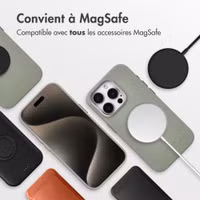 Accezz Coque arrière en cuir avec MagSafe Apple iPhone 15 Pro - Light Grey