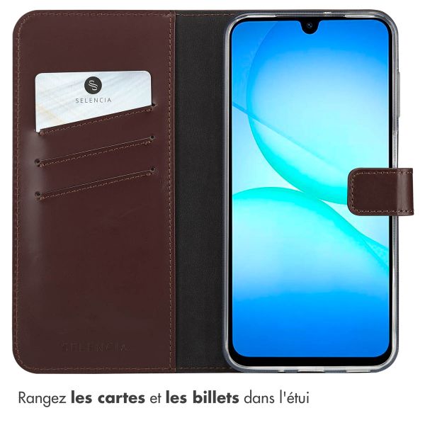 Selencia Étui portefeuille en cuir véritable Samsung Galaxy A17 - Marron