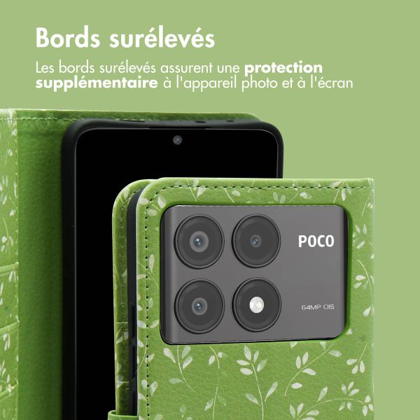 imoshion Étui de téléphone portefeuille Design Xiaomi Poco X6 Pro - Green Flowers