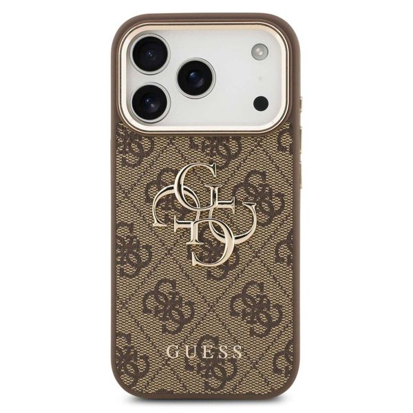 Guess Coque 4G Metal Logo Backcover Apple iPhone 17 Pro - Gold Edge - Brown