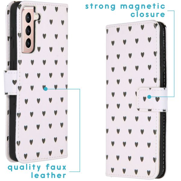 imoshion Design Softcase Bookcase Samsung Galaxy S21 - Hearts Allover White