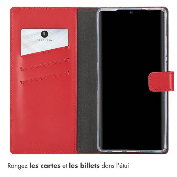 Selencia Étui de téléphone portefeuille en cuir véritable Samsung Galaxy S25 Ultra - Rouge