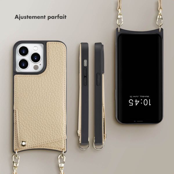 Selencia Coque arrière avec cordon et porte-cartes Nova iPhone 14 Pro - Beige