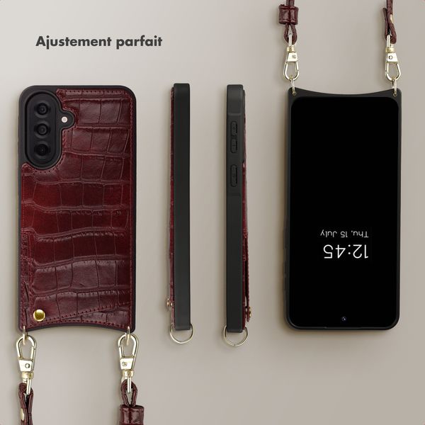 Selencia Coque de télephone Nova Croco avec cordon et porte-cartes Samsung Galaxy A37 (5G) - Burgundy