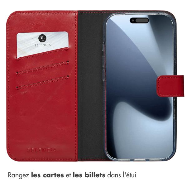 Selencia Étui portefeuille en cuir véritable Apple iPhone 17 Pro - Rood