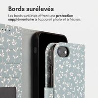 imoshion Étui de télephone portefeuille Design Apple iPhone SE (2022 / 2020) / 8 / 7 / 6(s) - Smoke Green Flowers