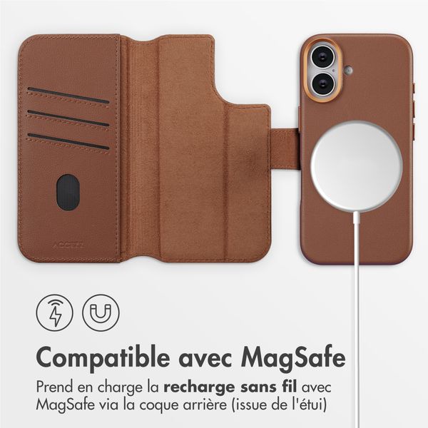 Accezz Étui de télephone portefeuille en cuir 2-en-1 avec MagSafe Apple iPhone 17 - Sienna Brown