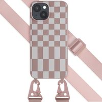 Selencia Coque design en silicone avec cordon amovible Apple iPhone 15 Plus - Irregular Check Sand Pink