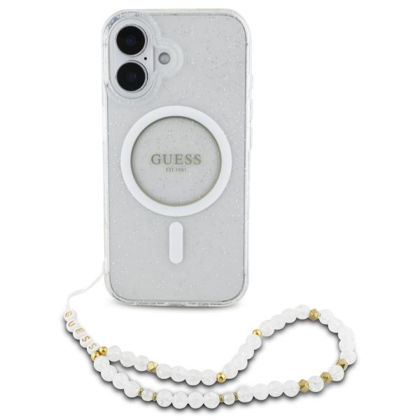 Guess MagSafe IML Glitter Case avec beads strap iPhone 16 - Transparent