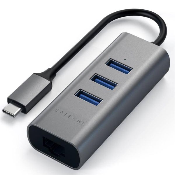 Satechi Hub USB en aluminium | USB-C vers 3x USB-A et ethernet - Gris sidéral